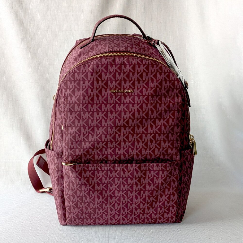 Michael Kors Sable Large Multi-Function Backpack Signature Logo Mulberry